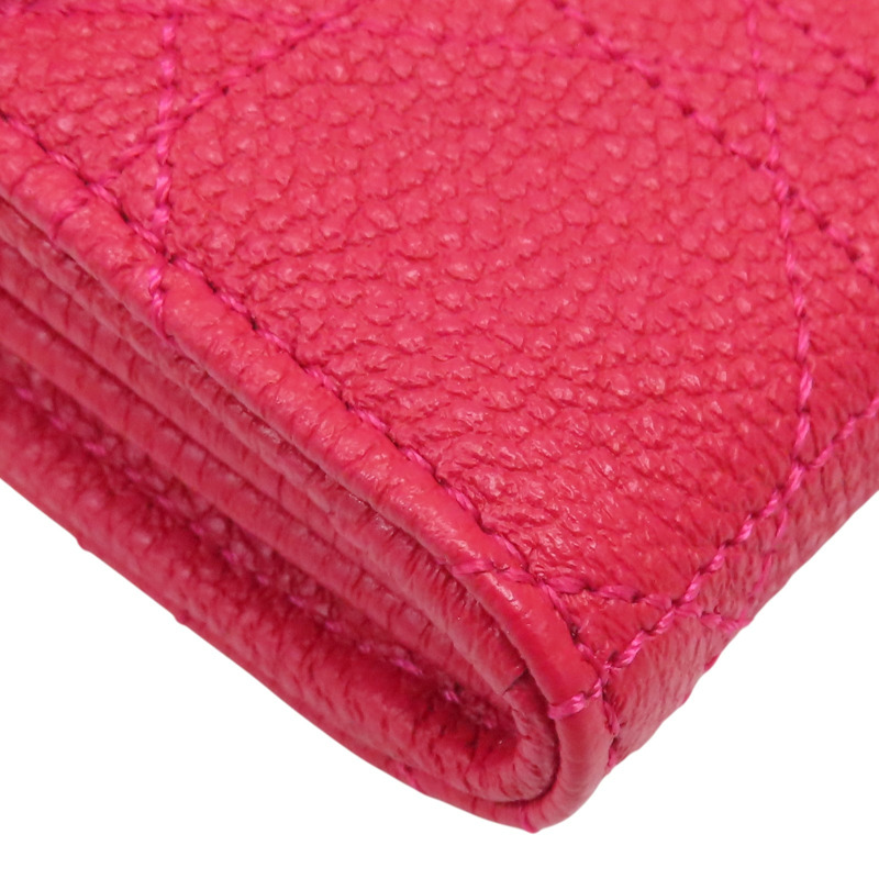 桃紅色 荔枝紋牛皮 鏈帶 PNK 兩折長夾【Dior 迪奧 】-14