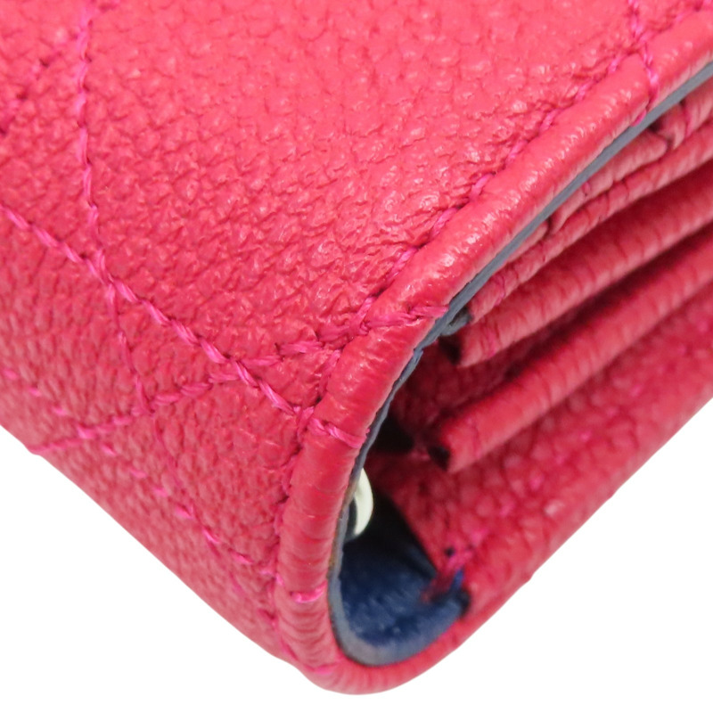 桃紅色 荔枝紋牛皮 鏈帶 PNK 兩折長夾【Dior 迪奧 】-15
