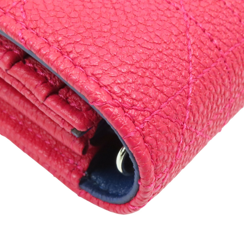 桃紅色 荔枝紋牛皮 鏈帶 PNK 兩折長夾【Dior 迪奧 】-16
