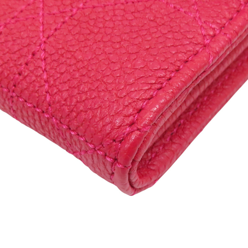 桃紅色 荔枝紋牛皮 鏈帶 PNK 兩折長夾【Dior 迪奧 】-17