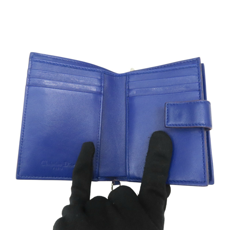 深藍色 牛皮 銀扣 兩折短夾 【Dior 迪奧 】-4