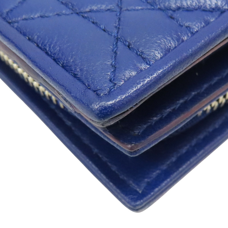 深藍色 牛皮 銀扣 兩折短夾 【Dior 迪奧 】-10