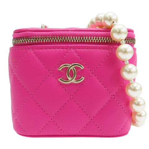 桃紅色 羊皮 珍珠鏈帶 肩背包 金釦【CHANEL 香奈兒】 AP2581