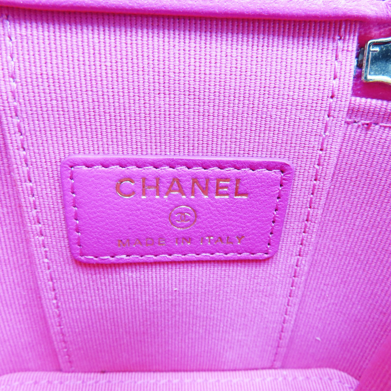 桃紅色 羊皮 珍珠鏈帶 肩背包 金釦【CHANEL 香奈兒】 AP2581-5