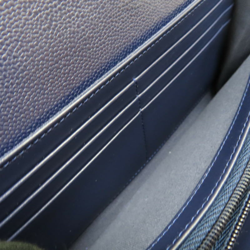 深藍色 荔枝紋牛皮 釦式長夾【CHANEL 香奈兒】 AP0241-6