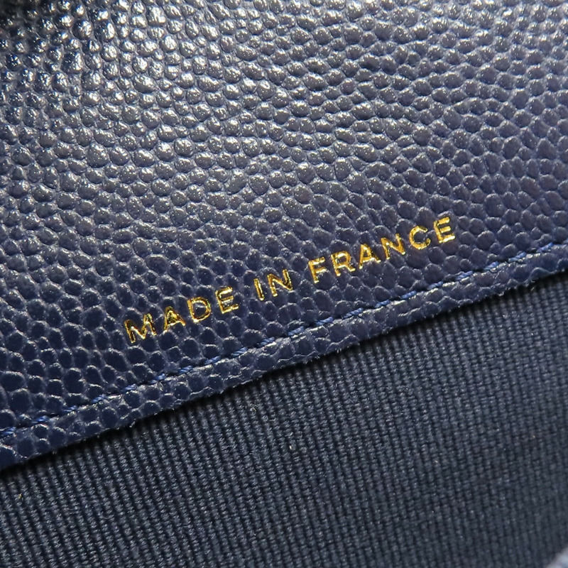 深藍色 荔枝紋牛皮 釦式長夾【CHANEL 香奈兒】 AP0241-10