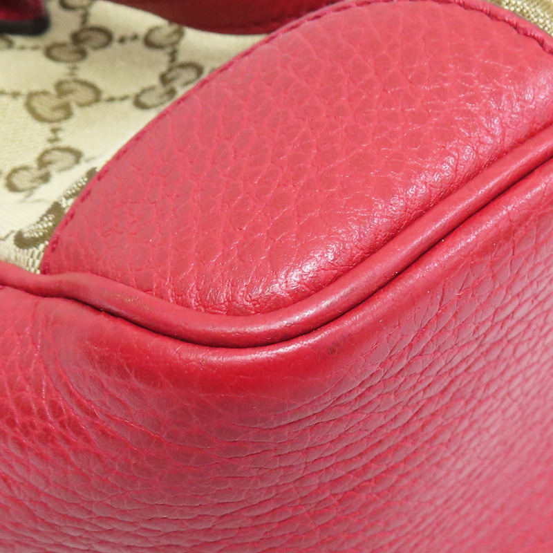 緹花帆布 紅色牛皮飾邊 肩背包【GUCCI 古馳】 449241-9