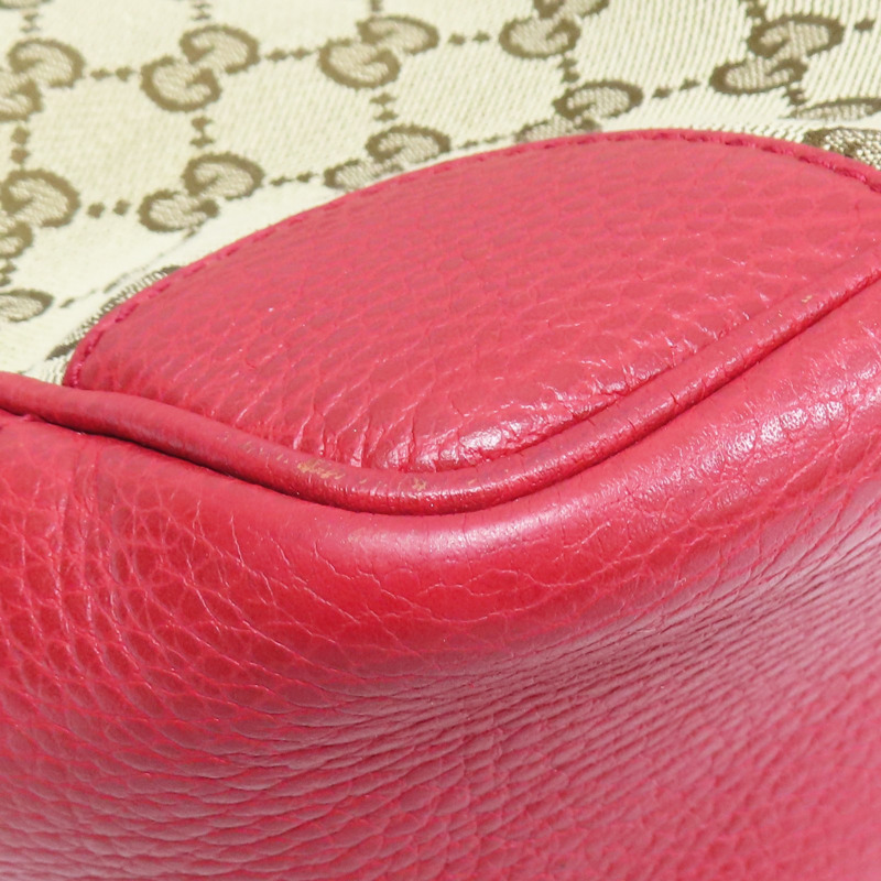 緹花帆布 紅色牛皮飾邊 肩背包【GUCCI 古馳】 449241-11