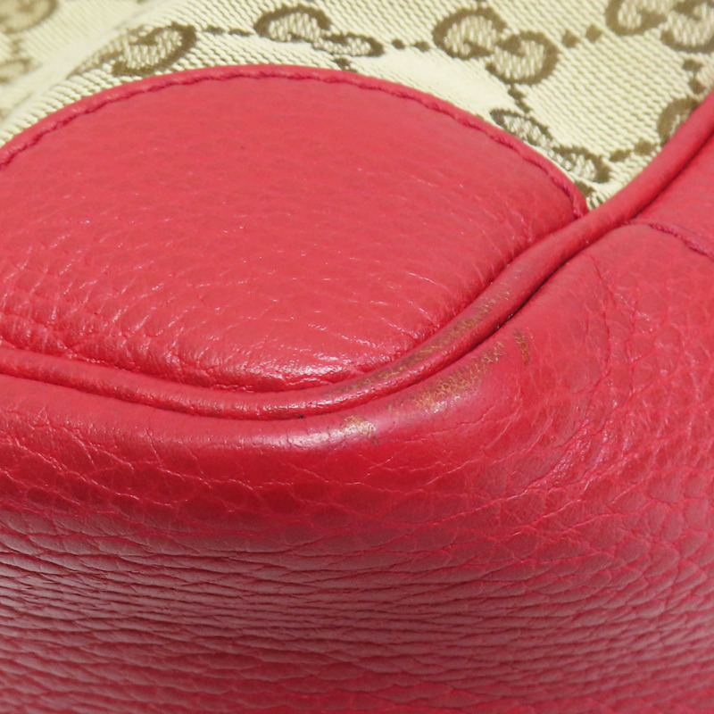 緹花帆布 紅色牛皮飾邊 肩背包【GUCCI 古馳】 449241-12