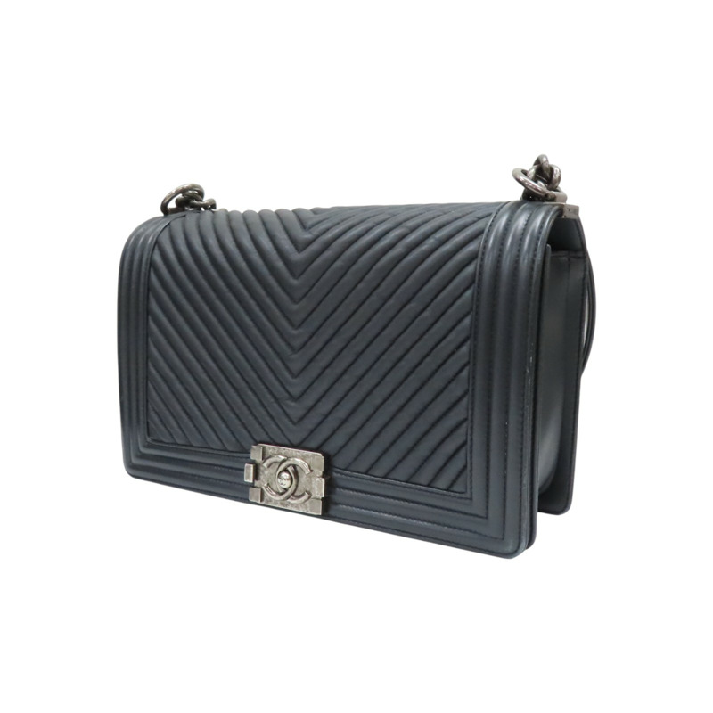 黑色 牛皮 山形紋 Boy28 銀扣 肩背包【CHANEL 香奈兒】-2