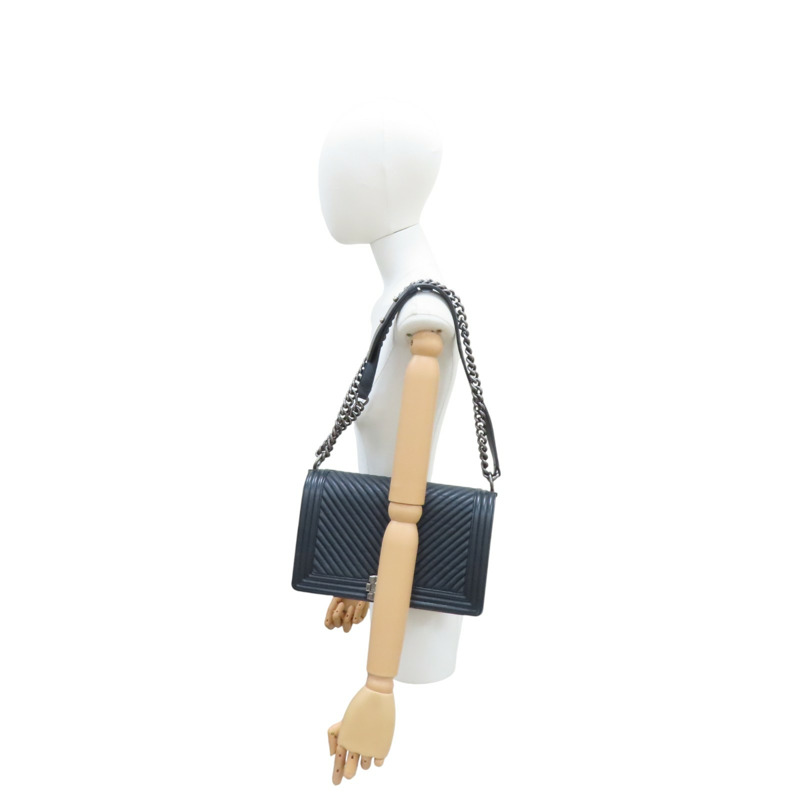 黑色 牛皮 山形紋 Boy28 銀扣 肩背包【CHANEL 香奈兒】-13