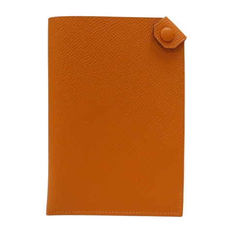 橘色 Epsom牛皮 銀扣 護照夾 U刻【HERMES 愛馬仕】