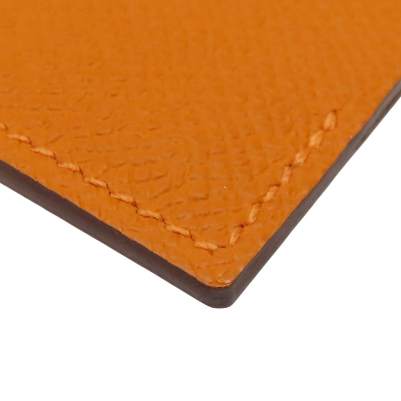 橘色 Epsom牛皮 銀扣 護照夾 U刻【HERMES 愛馬仕】-10