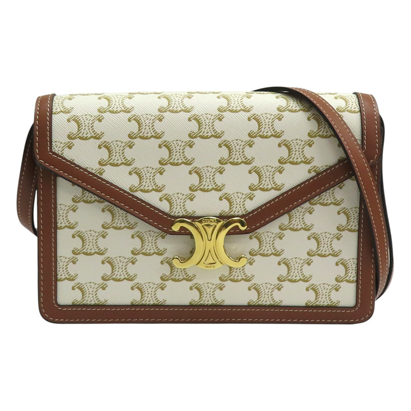 米白/棕色 帆布 牛皮 TRIOMPHE 肩背包  【CELINE 賽琳】-0