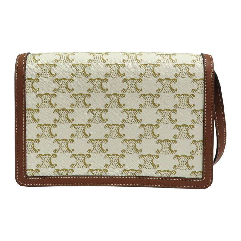 米白/棕色 帆布 牛皮 TRIOMPHE 肩背包  【CELINE 賽琳】-1