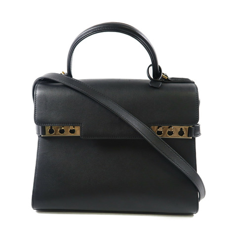 Delvaux 牛皮皮革Delvaux Tempete MM金扣手挽肩背兩用袋黑色