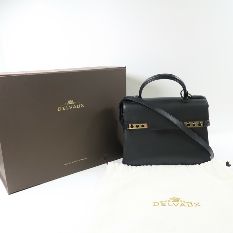 Delvaux 【激減優惠】牛皮皮革Delvaux Tempete MM金扣手挽肩背兩用袋黑色-7