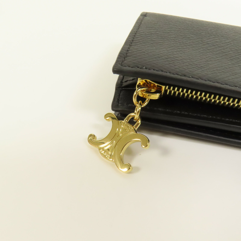 CELINE 牛皮皮革Triomphe Compact Wallet金扣錢包-8