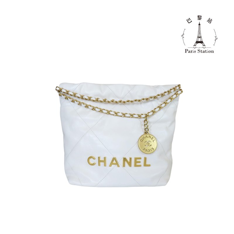 【巴黎站二手名牌專賣店】＊現貨＊CHANEL香奈兒真品＊奶白色小牛皮MINI 22BAG金鏈兩用斜背包-0