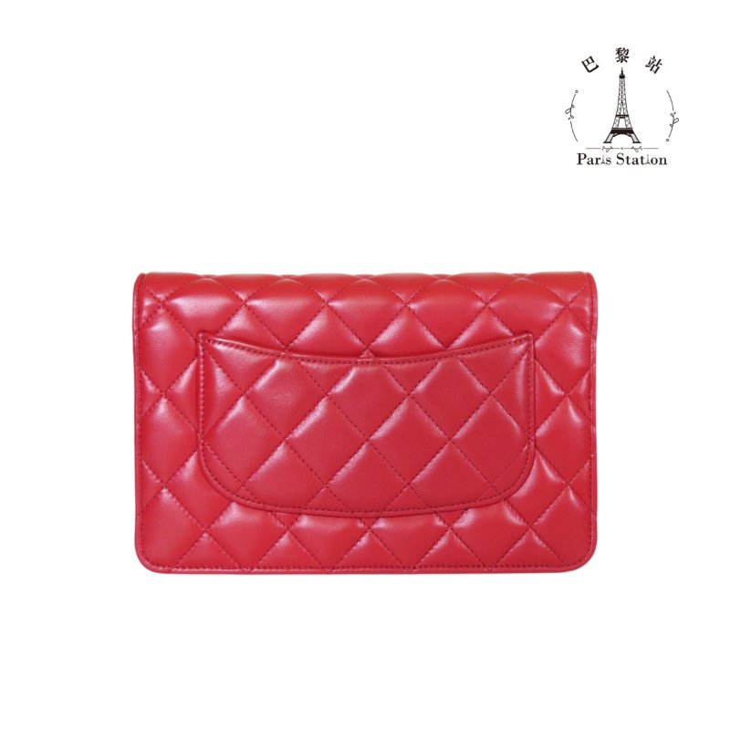 【巴黎站二手名牌專賣店】*現貨*CHANEL 香奈兒 真品*紅色菱格紋羊皮銀色雙C WOC 銀鍊斜背包-1
