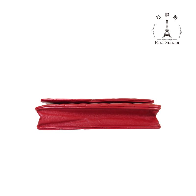 【巴黎站二手名牌專賣店】*現貨*CHANEL 香奈兒 真品*紅色菱格紋羊皮銀色雙C WOC 銀鍊斜背包-2