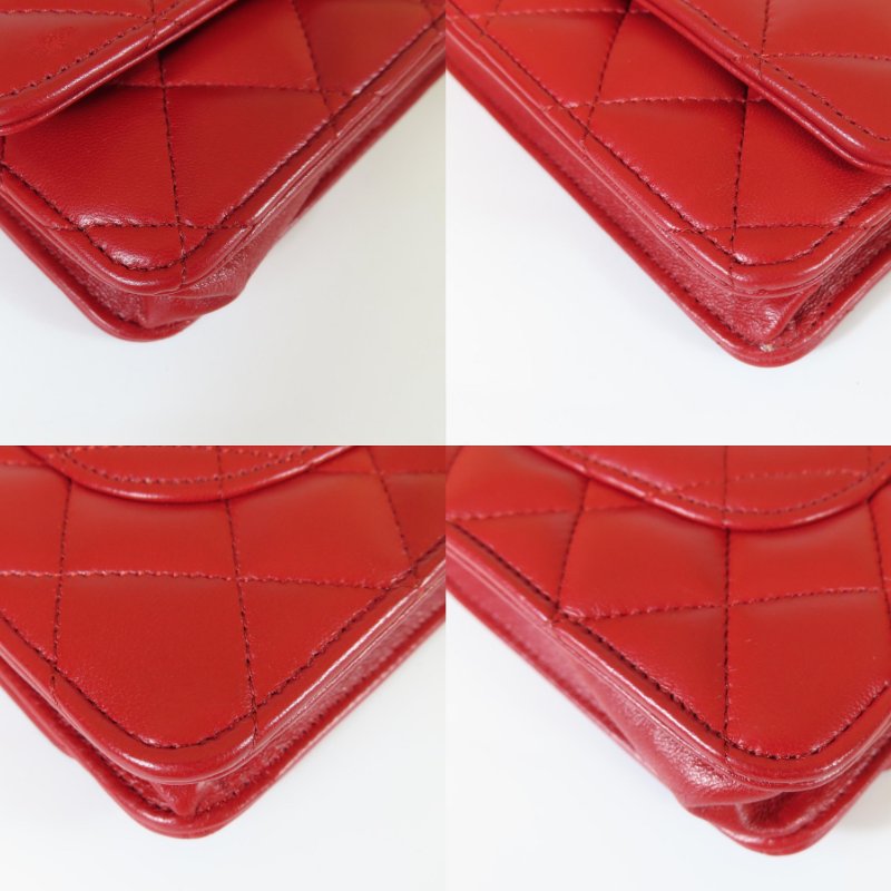 【巴黎站二手名牌專賣店】*現貨*CHANEL 香奈兒 真品*紅色菱格紋羊皮銀色雙C WOC 銀鍊斜背包-4