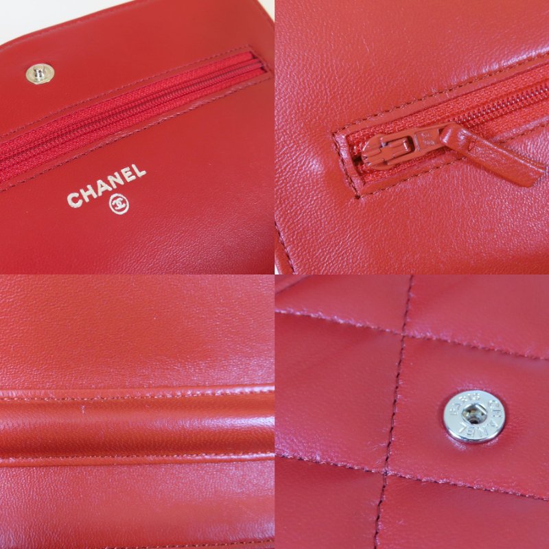 【巴黎站二手名牌專賣店】*現貨*CHANEL 香奈兒 真品*紅色菱格紋羊皮銀色雙C WOC 銀鍊斜背包-5