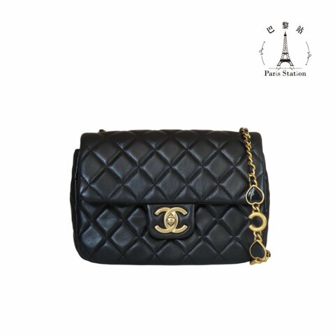 【巴黎站二手名牌專賣店】＊現貨＊CHANEL 香奈兒 真品＊AS3489 黑色羊皮復古愛心COCO金鏈翻蓋斜背包