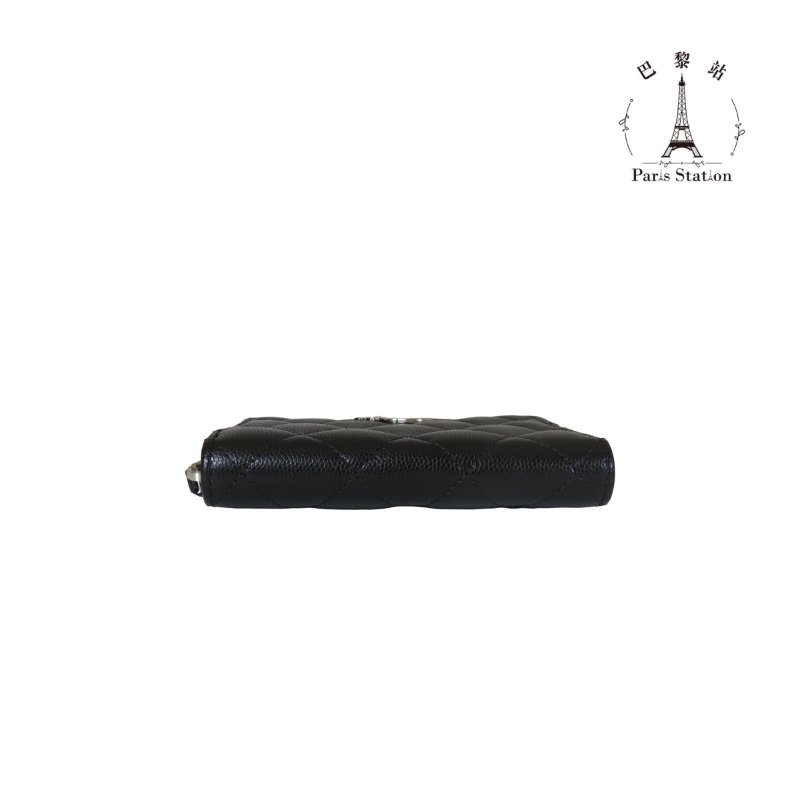 【巴黎站二手名牌專賣店】*全新現貨*CHANEL香奈兒真品*AP4813 黑色菱格紋荔枝牛皮銀星星雙C拉鍊短夾-2