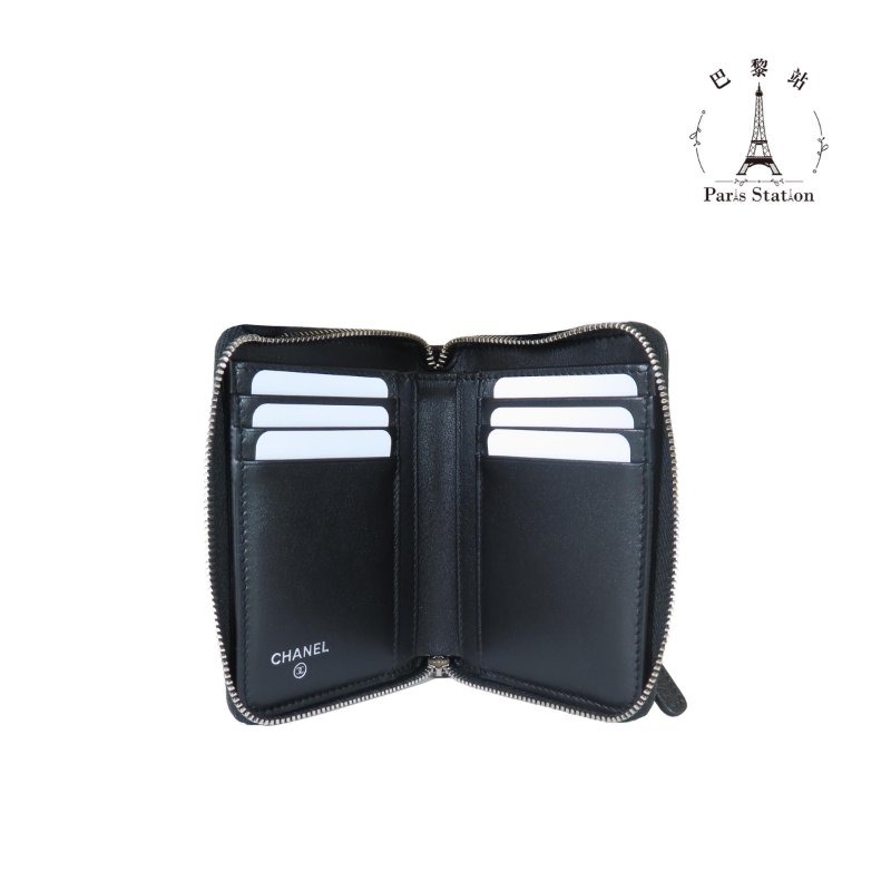 【巴黎站二手名牌專賣店】*全新現貨*CHANEL香奈兒真品*AP4813 黑色菱格紋荔枝牛皮銀星星雙C拉鍊短夾-3