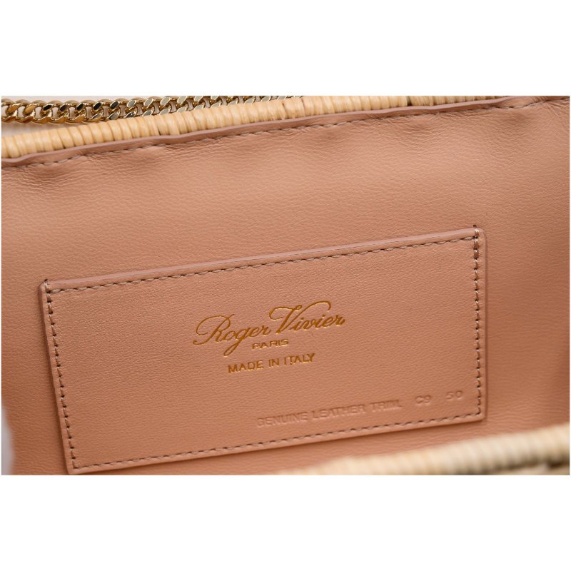 RV珠寶搭扣米色藤編迷你手提包-4