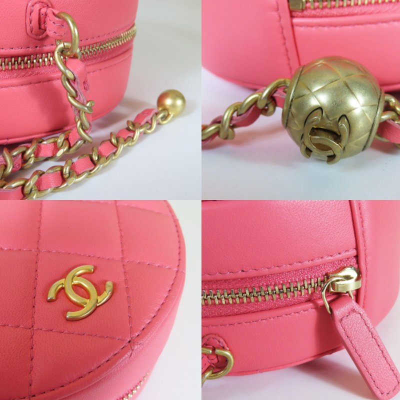 【巴黎站二手名牌專賣店】*現貨*CHANEL香奈兒真品*粉色菱格紋皮革金雙C金球圓餅包-6
