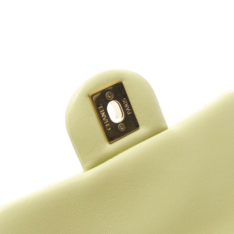 香奈兒迷你絎縫環形手柄鏈條單肩包,羊皮材質,綠色,金色五金,二手-8