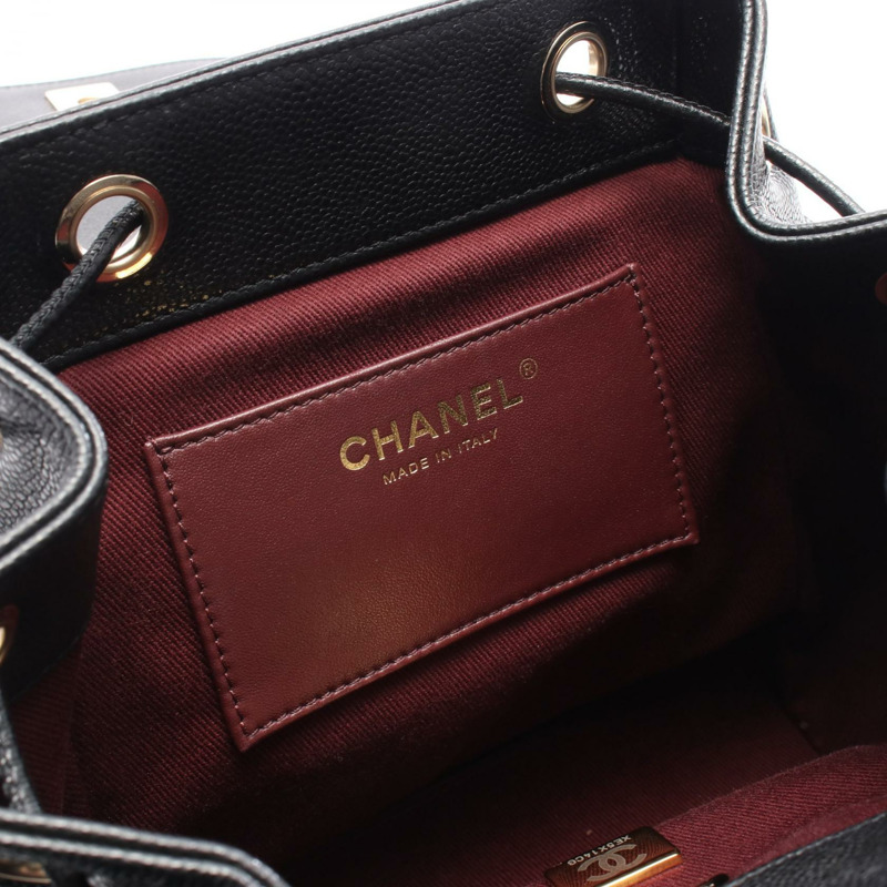 香奈兒 (CHANEL) 絎縫雙肩包，粒面小牛皮，黑色，二手，女士，金色五金-3