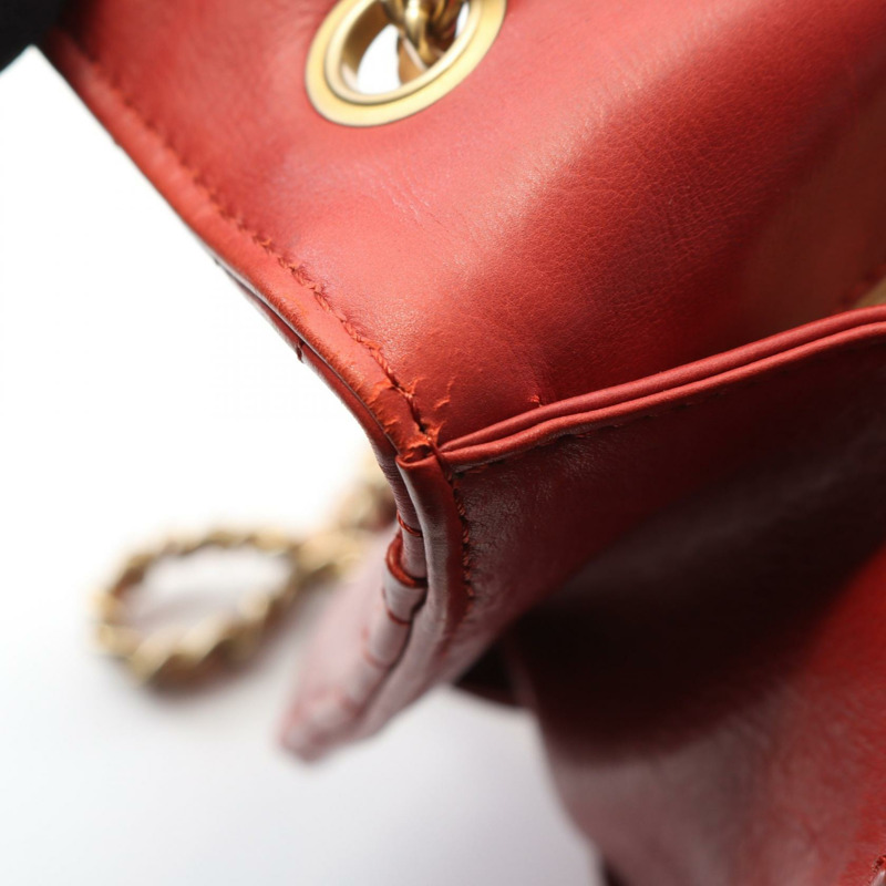 香奈兒斜紋縫線鏈單肩包，羊皮材質，紅色，二手，女士，金色五金-5