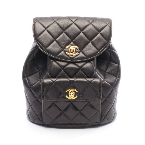 香奈兒 (CHANEL) Matelasse 雙肩背包/鏈條包，羊皮材質，黑色，二手，金色五金