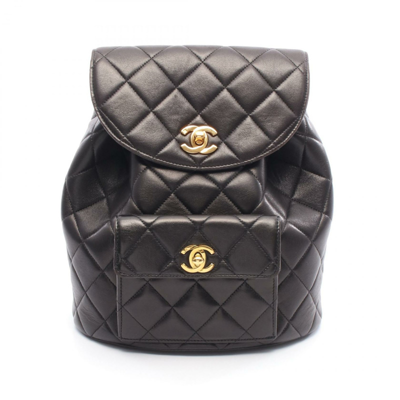 香奈兒 (CHANEL) Matelasse 雙肩背包/鏈條包，羊皮材質，黑色，二手，金色五金-0