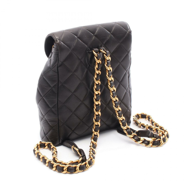 香奈兒 (CHANEL) Matelasse 雙肩背包/鏈條包，羊皮材質，黑色，二手，金色五金-1