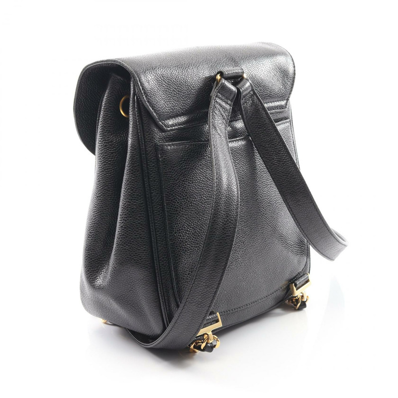 香奈兒 COCO Mark 雙肩包，粒面小牛皮，黑色，二手，女士，金色五金 CC-1