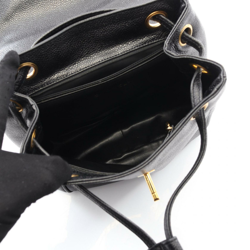 香奈兒 COCO Mark 雙肩包，粒面小牛皮，黑色，二手，女士，金色五金 CC-2