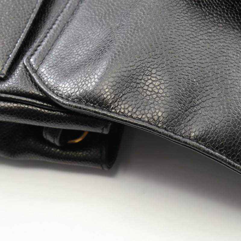 香奈兒 COCO Mark 雙肩包，粒面小牛皮，黑色，二手，女士，金色五金 CC-7