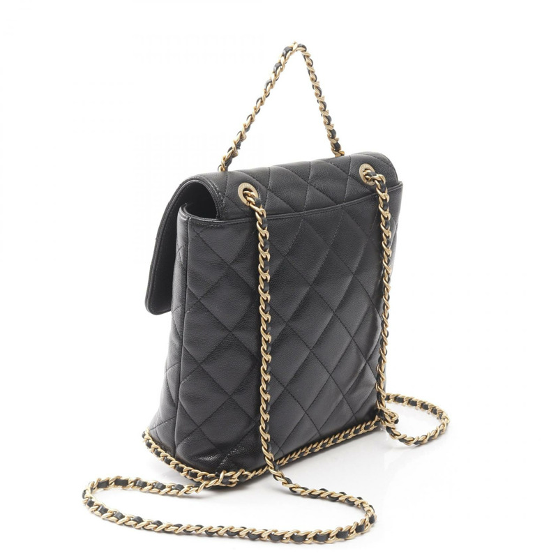 香奈兒 (CHANEL) 山茶花絎縫雙肩包/鏈條包 AS4490 皮革 BK 二手 GHW-1