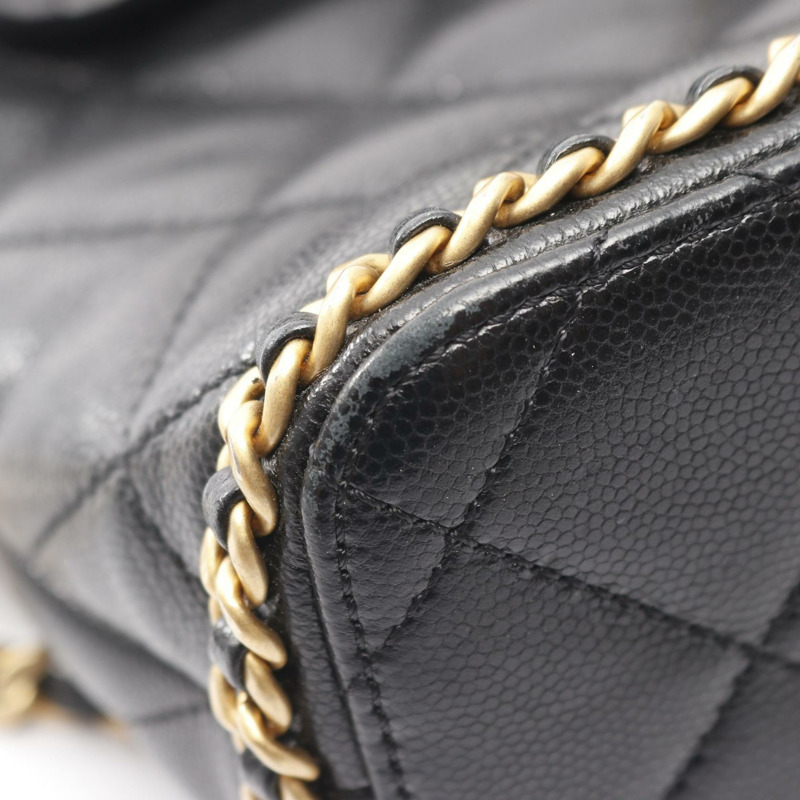 香奈兒 (CHANEL) 山茶花絎縫雙肩包/鏈條包 AS4490 皮革 BK 二手 GHW-7