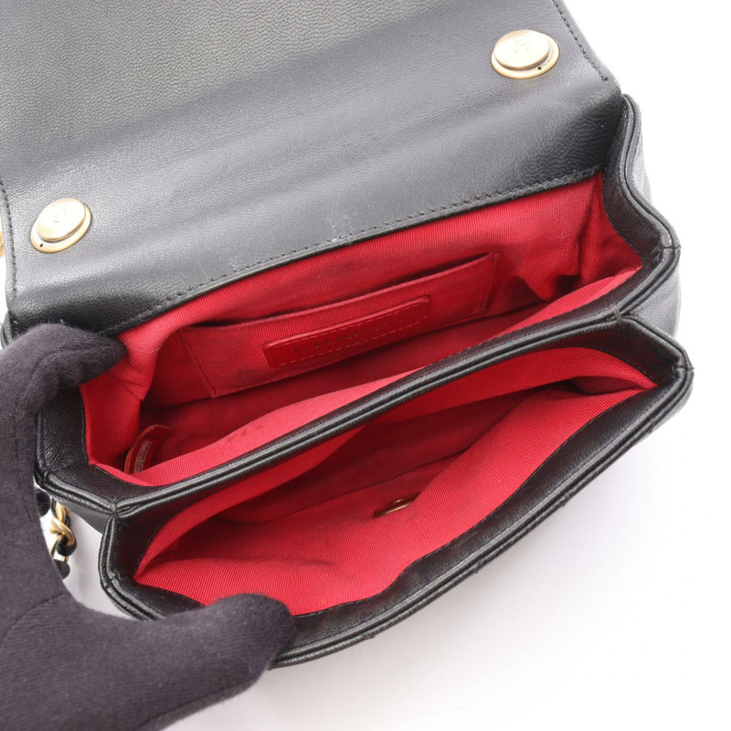 香奈兒 (CHANEL) 人字紋 V 形縫線頂部手柄雙鏈肩背包，黑色皮革，金色五金-2