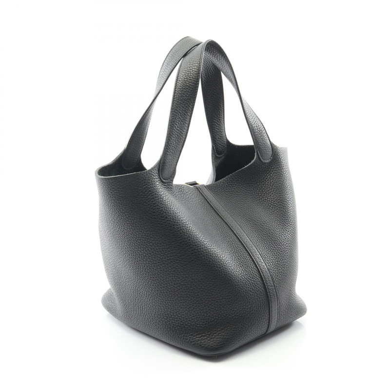 愛馬仕 Picotin Lock MM 手提包 060991CC Clemence 皮革 黑色 GHW 二手 Y-1