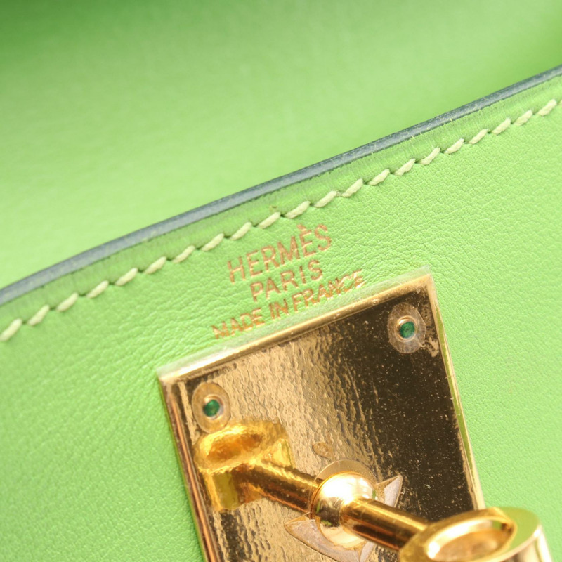 愛馬仕 Kelly 28 單肩手提包,F Gulliver 皮革,蘋果綠,二手,女士,金色五金-3