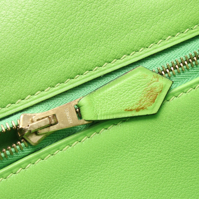 愛馬仕 Kelly 28 單肩手提包,F Gulliver 皮革,蘋果綠,二手,女士,金色五金-10