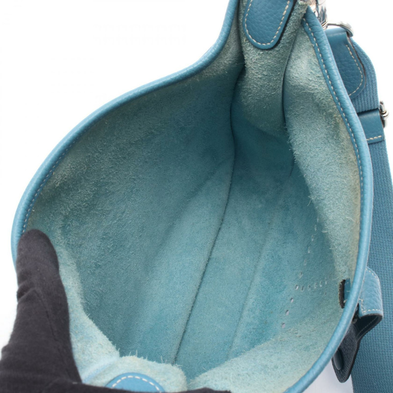 愛馬仕 Evelyne 3 Trois PM 單肩斜背包，皮革材質，藍色牛仔布，二手，附五金配件。-2