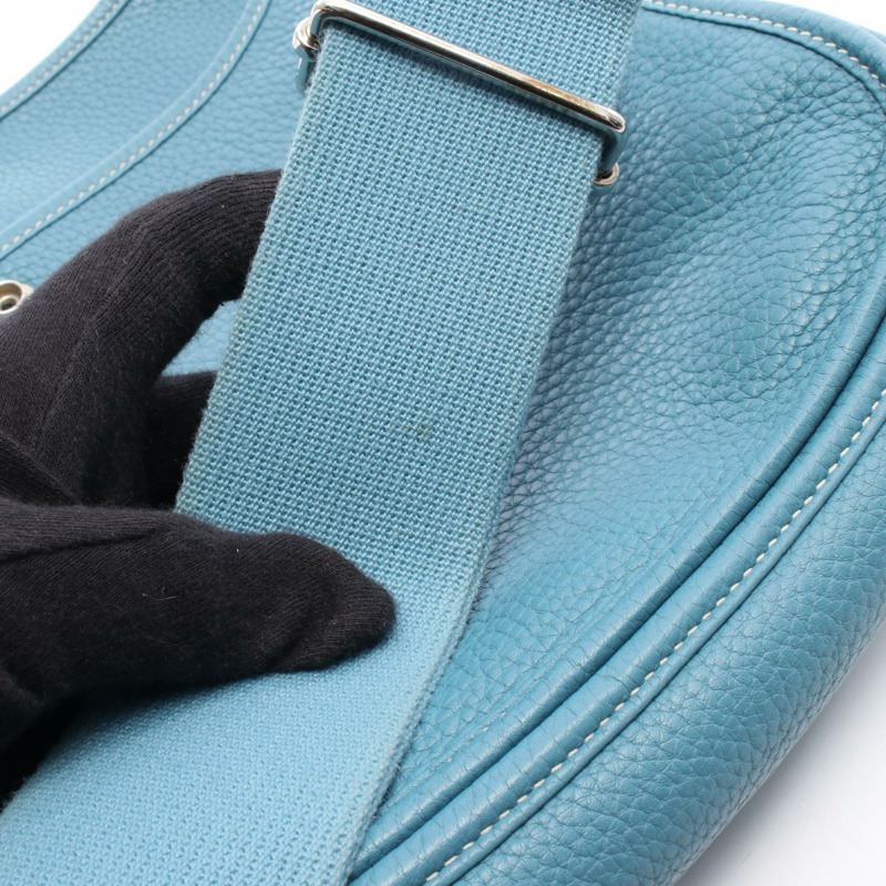 愛馬仕 Evelyne 3 Trois PM 單肩斜背包，皮革材質，藍色牛仔布，二手，附五金配件。-7