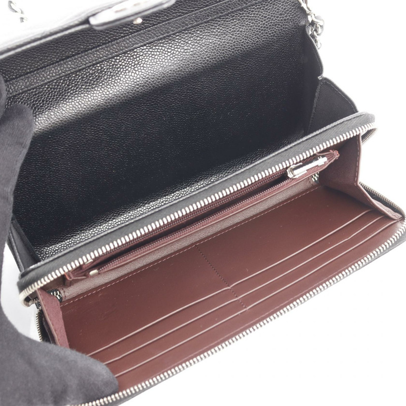 香奈兒 (CHANEL) Matelasse Chain 斜背包，粒面小牛皮，黑色，二手 CC-2